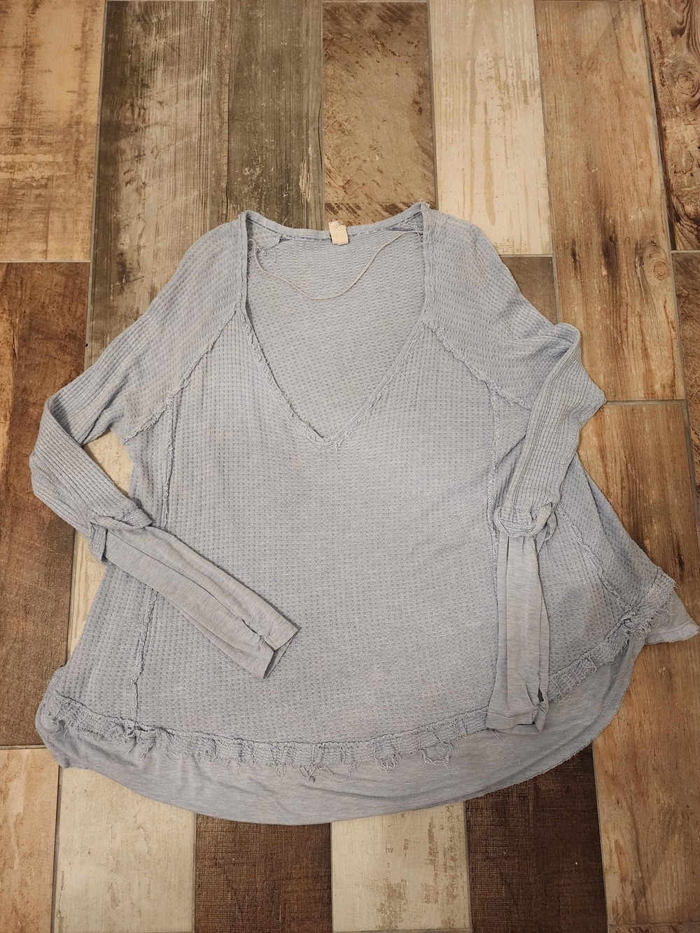 Free People We The Free Laguna Pale Blue Waffle V-Neck Long Sleeve Top